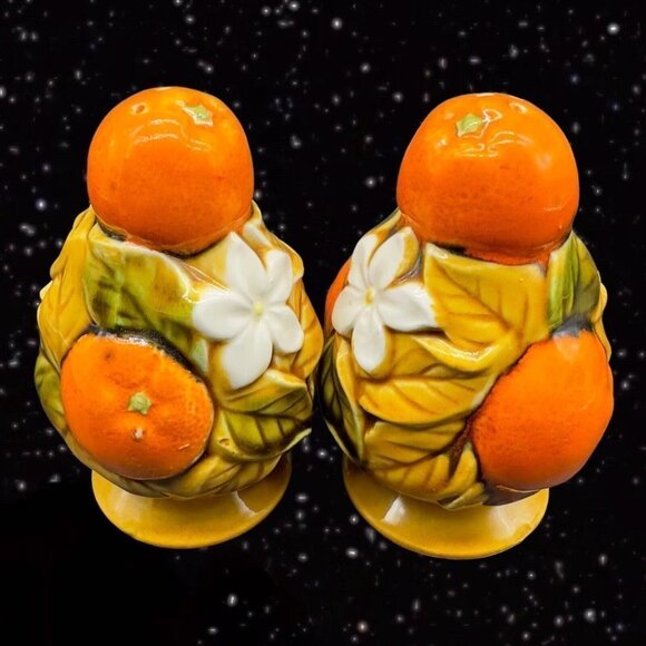 Ceramic Salt and Pepper Shaker Set 2 pcs Frutal Orange Florida Made In Japan 4”T - Picture 9 of 10